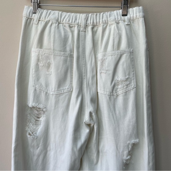 Pol Wide Leg Baggy Ripped White Denim Jeans 100% Cotton Women’s Size M - Picture 5 of 8